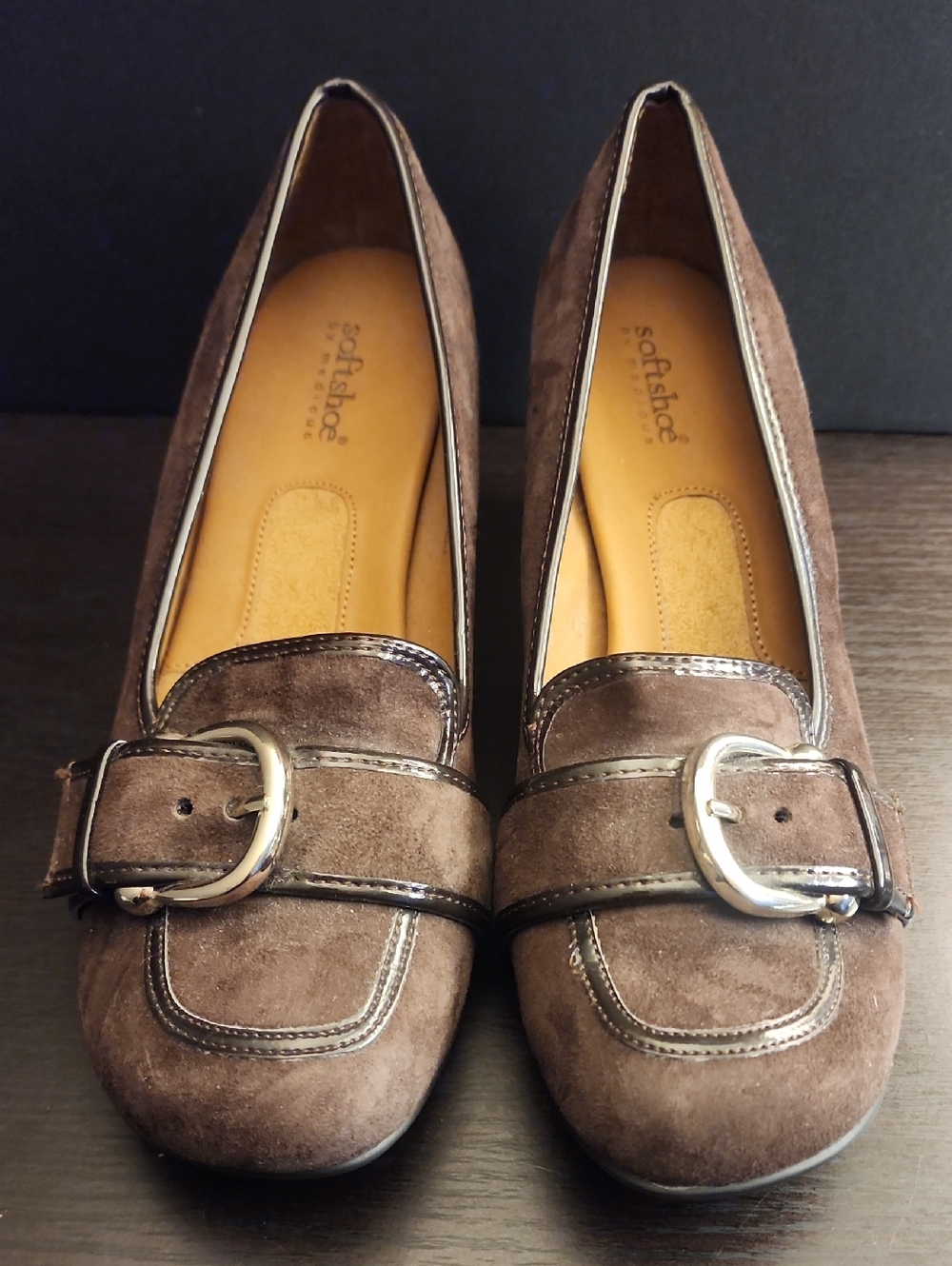 Softshoe By Medicus Brown Suede Buckle Loafers for Women